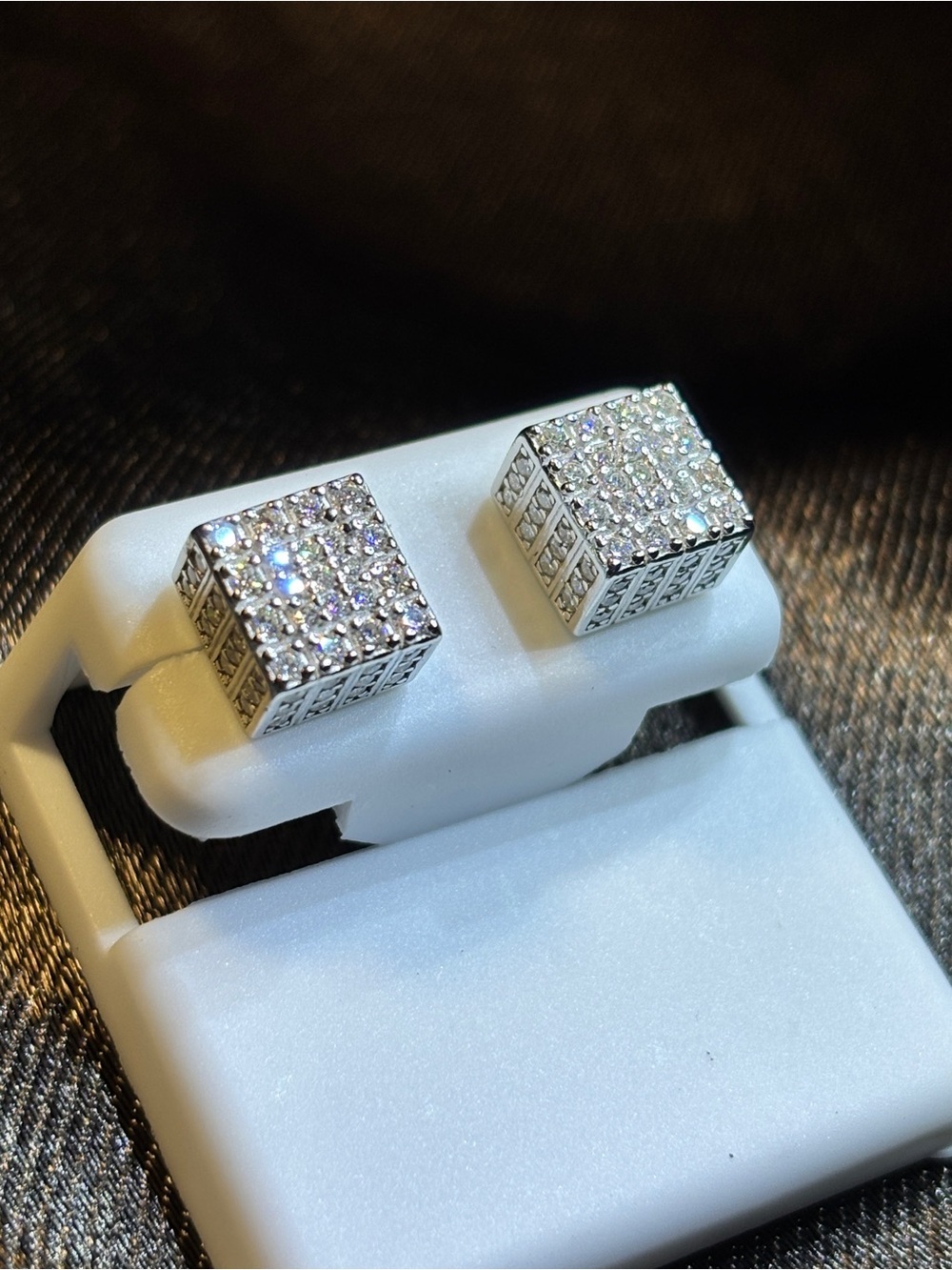.925 Sterling Silver 2 CTW VVS Moissanite Pave’ Square Earrings - Picture 3 of 8